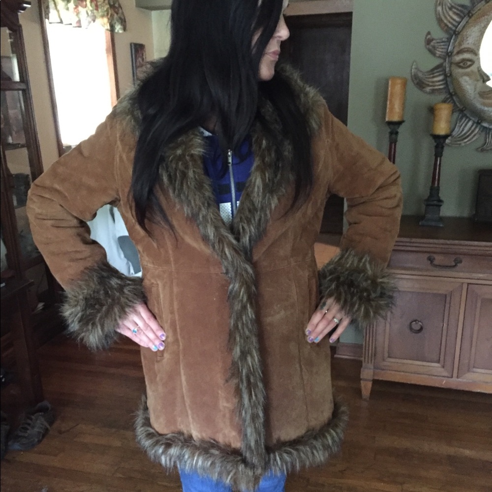 Suede and faux fur coat